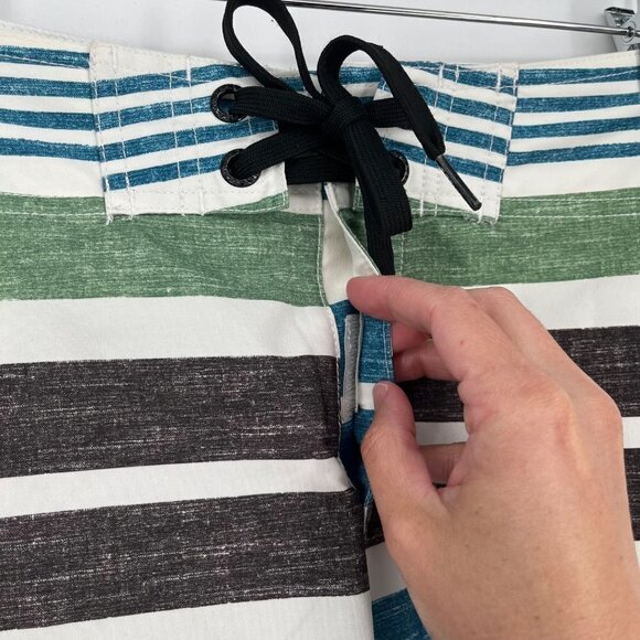 Ezekiel Mens Board Shorts Swim Trunks Size 28 Pocket Striped Blue Green White - Picture 5 of 12